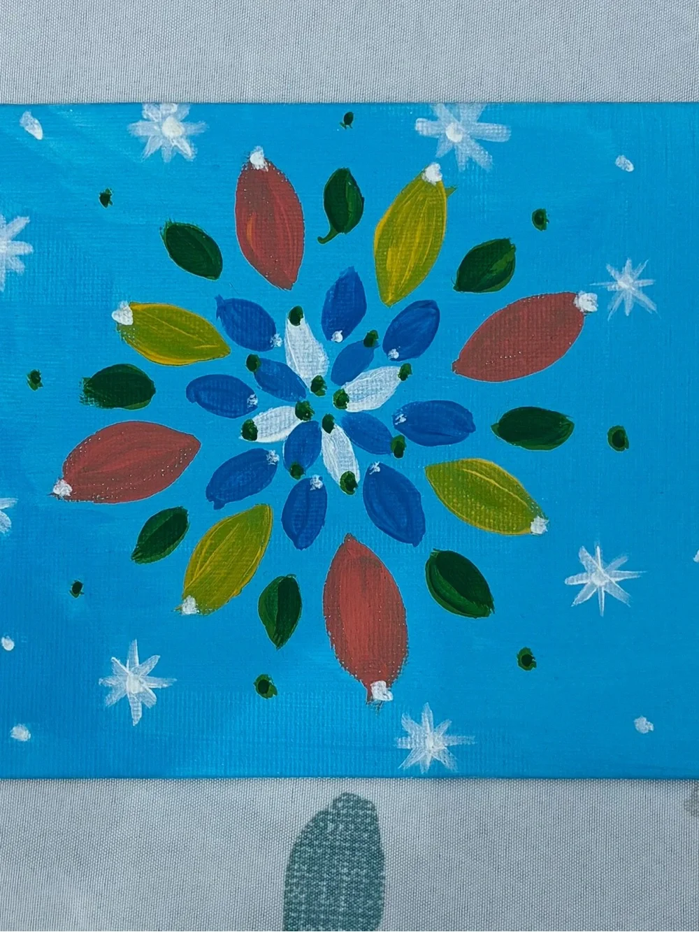 Hand-Painted Blue Snowflake Canvas Wall Art